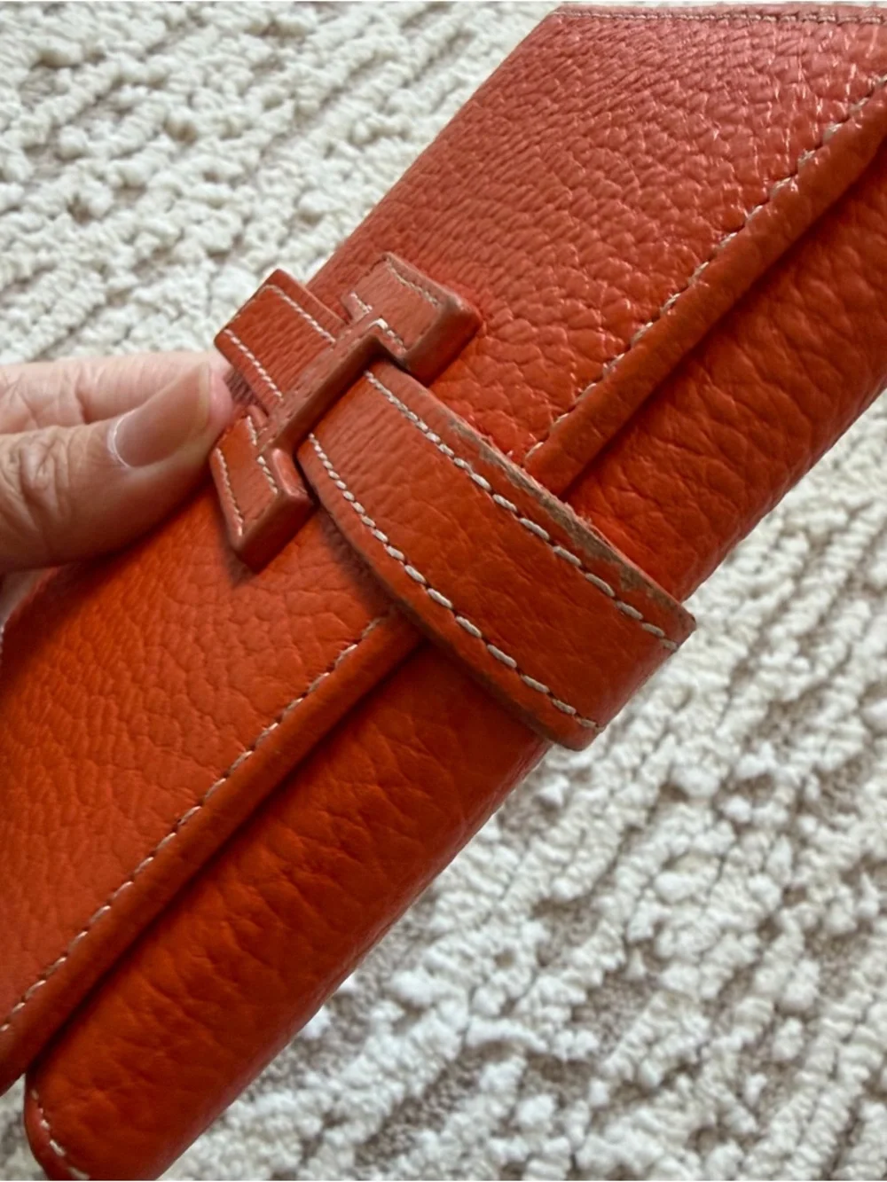 Vintage Hermes Orange Grained Leather Card Holder - Picture 7 of 8